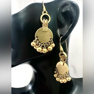 💛Unique Gold Tone Disc Earrings with Beaded Fringe